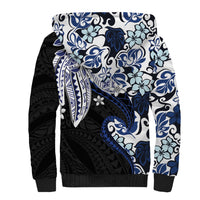 Monstera Plumeria Flowers Blue Sherpa Hoodie Polynesian Pattern LT01 - Polynesian Pride