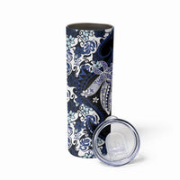 Monstera Plumeria Flowers Blue Skinny Tumbler Polynesian Pattern LT01 - Polynesian Pride