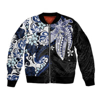 Monstera Plumeria Flowers Blue Sleeve Zip Bomber Jacket Polynesian Pattern LT01 Unisex Blue - Polynesian Pride