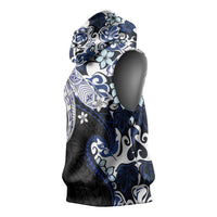 Monstera Plumeria Flowers Blue Sleeveless Hoodie Polynesian Pattern LT01 - Polynesian Pride