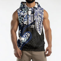 Monstera Plumeria Flowers Blue Sleeveless Hoodie Polynesian Pattern LT01 - Polynesian Pride