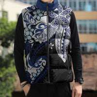 Monstera Plumeria Flowers Blue Sleeveless Puffer Jacket Polynesian Pattern LT01 - Polynesian Pride