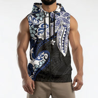 Monstera Plumeria Flowers Blue Sleeveless Zip Hoodie Polynesian Pattern LT01 - Polynesian Pride