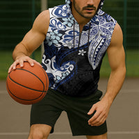 Monstera Plumeria Flowers Blue Sleeveless Zip Hoodie Polynesian Pattern LT01 - Polynesian Pride