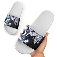 Monstera Plumeria Flowers Blue Slide Sandals Polynesian Pattern LT01 - Polynesian Pride