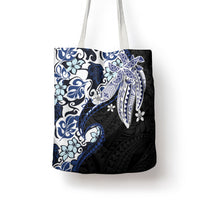 Monstera Plumeria Flowers Blue Tote Bag Polynesian Pattern LT01 - Polynesian Pride