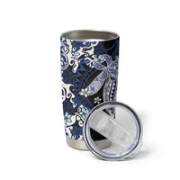 Monstera Plumeria Flowers Blue Tumbler Cup Polynesian Pattern LT01 - Polynesian Pride