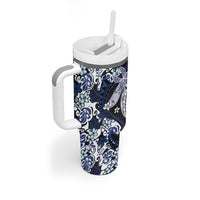 Monstera Plumeria Flowers Blue Tumbler With Handle Polynesian Pattern LT01 - Polynesian Pride