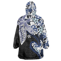 Monstera Plumeria Flowers Blue Wearable Blanket Hoodie Polynesian Pattern LT01 - Polynesian Pride