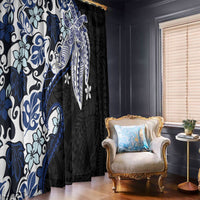 Monstera Plumeria Flowers Blue Window Curtain Polynesian Pattern LT01 - Polynesian Pride