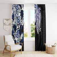 Monstera Plumeria Flowers Blue Window Curtain Polynesian Pattern LT01 - Polynesian Pride