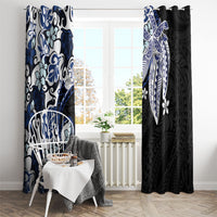 Monstera Plumeria Flowers Blue Window Curtain Polynesian Pattern LT01 - Polynesian Pride