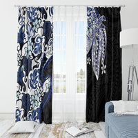 Monstera Plumeria Flowers Blue Window Curtain Polynesian Pattern LT01 - Polynesian Pride