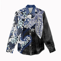 Monstera Plumeria Flowers Blue Women Casual Shirt Polynesian Pattern LT01 - Polynesian Pride