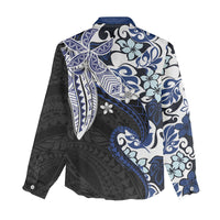 Monstera Plumeria Flowers Blue Women Casual Shirt Polynesian Pattern LT01 - Polynesian Pride