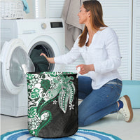Monstera Plumeria Flowers Green Laundry Basket Polynesian Pattern