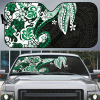Monstera Plumeria Flowers Green Auto Sun Shade Polynesian Pattern LT01 Green - Polynesian Pride