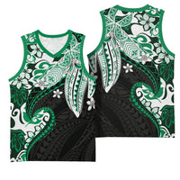 Monstera Plumeria Flowers Green Basketball Jersey Polynesian Pattern LT01 - Polynesian Pride