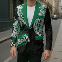 Monstera Plumeria Flowers Green Blazer Polynesian Pattern LT01 - Polynesian Pride