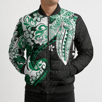 Monstera Plumeria Flowers Green Bomber Puffer Jacket Polynesian Pattern LT01 - Polynesian Pride