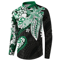 Monstera Plumeria Flowers Green Button Sweatshirt Polynesian Pattern LT01 - Polynesian Pride