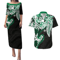 Monstera Plumeria Flowers Green Couples Matching Puletasi and Hawaiian Shirt Polynesian Pattern LT01 Green - Polynesian Pride