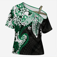 Monstera Plumeria Flowers Green Cross Shoulder Shirt Polynesian Pattern LT01 Female Green - Polynesian Pride