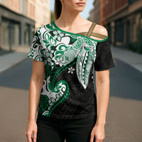 Monstera Plumeria Flowers Green Cross Shoulder Shirt Polynesian Pattern LT01 - Polynesian Pride