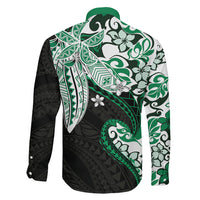 Monstera Plumeria Flowers Green Family Matching Short Sleeve Bodycon Dress and Hawaiian Shirt Polynesian Pattern