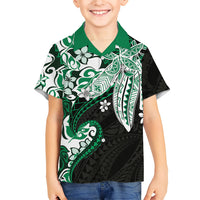 Monstera Plumeria Flowers Green Family Matching Tank Maxi Dress and Hawaiian Shirt Polynesian Pattern