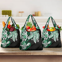 Monstera Plumeria Flowers Green Grocery Bag Polynesian Pattern LT01 3-pack One Size Green - Polynesian Pride