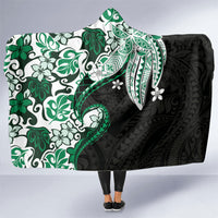 Monstera Plumeria Flowers Green Hooded Blanket Polynesian Pattern LT01 One Size Green - Polynesian Pride