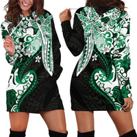 Monstera Plumeria Flowers Green Hoodie Dress Polynesian Pattern LT01 - Polynesian Pride