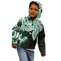 Monstera Plumeria Flowers Green Kid Hoodie Polynesian Pattern LT01 - Polynesian Pride