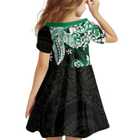 Monstera Plumeria Flowers Green Kid Short Sleeve Dress Polynesian Pattern LT01 - Polynesian Pride