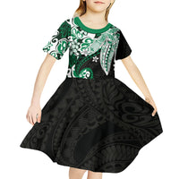 Monstera Plumeria Flowers Green Kid Short Sleeve Dress Polynesian Pattern LT01 - Polynesian Pride