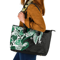 Monstera Plumeria Flowers Green Leather Tote Bag Polynesian Pattern LT01 Green - Polynesian Pride