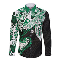 Monstera Plumeria Flowers Green Long Sleeve Button Shirt Polynesian Pattern LT01 Unisex Green - Polynesian Pride