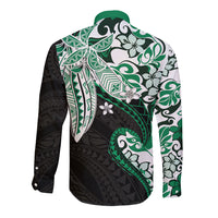 Monstera Plumeria Flowers Green Long Sleeve Button Shirt Polynesian Pattern LT01 - Polynesian Pride
