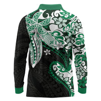 Monstera Plumeria Flowers Green Long Sleeve Polo Shirt Polynesian Pattern LT01 - Polynesian Pride