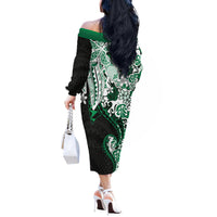 Monstera Plumeria Flowers Green Off The Shoulder Long Sleeve Dress Polynesian Pattern LT01 - Polynesian Pride