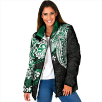 Monstera Plumeria Flowers Green Padded Jacket Polynesian Pattern LT01 Women Green - Polynesian Pride