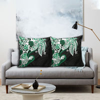 Monstera Plumeria Flowers Green Pillow Cover Polynesian Pattern