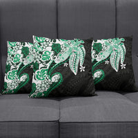 Monstera Plumeria Flowers Green Pillow Cover Polynesian Pattern