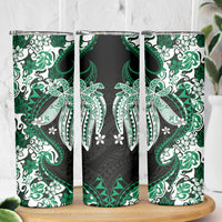 Monstera Plumeria Flowers Green Skinny Tumbler Polynesian Pattern LT01 - Polynesian Pride