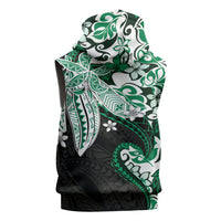 Monstera Plumeria Flowers Green Sleeveless Hoodie Polynesian Pattern LT01 - Polynesian Pride