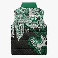 Monstera Plumeria Flowers Green Sleeveless Puffer Jacket Polynesian Pattern LT01 - Polynesian Pride