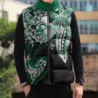 Monstera Plumeria Flowers Green Sleeveless Puffer Jacket Polynesian Pattern LT01 - Polynesian Pride