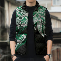 Monstera Plumeria Flowers Green Sleeveless Puffer Jacket Polynesian Pattern LT01 - Polynesian Pride