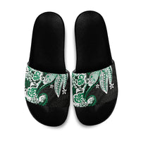 Monstera Plumeria Flowers Green Slide Sandals Polynesian Pattern LT01 Green - Polynesian Pride